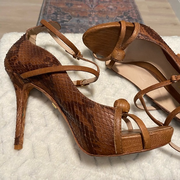 L.A.M.B -Felix, Multi Brown Snakeskin Leather Peep Toe Stiletto Sandal size 9.5M - Picture 12 of 12